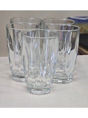 Clear Glass Drinking Tumblers Set 5 Textured Leaf Design 12 Oz Capacity
